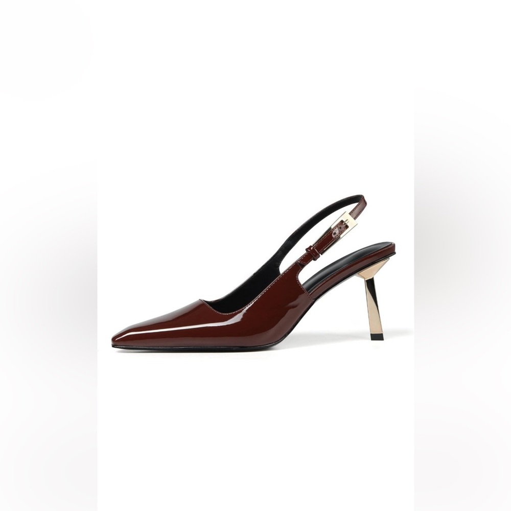 Women Brown Closed Toe 3.5 in Kitten Heels Pumps Square Toe Heeled Sandals